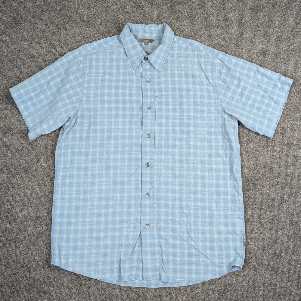 Royal Robbins Mens Medium Blue Grid Modal Blend Short Sleeve Button Down Shirt
